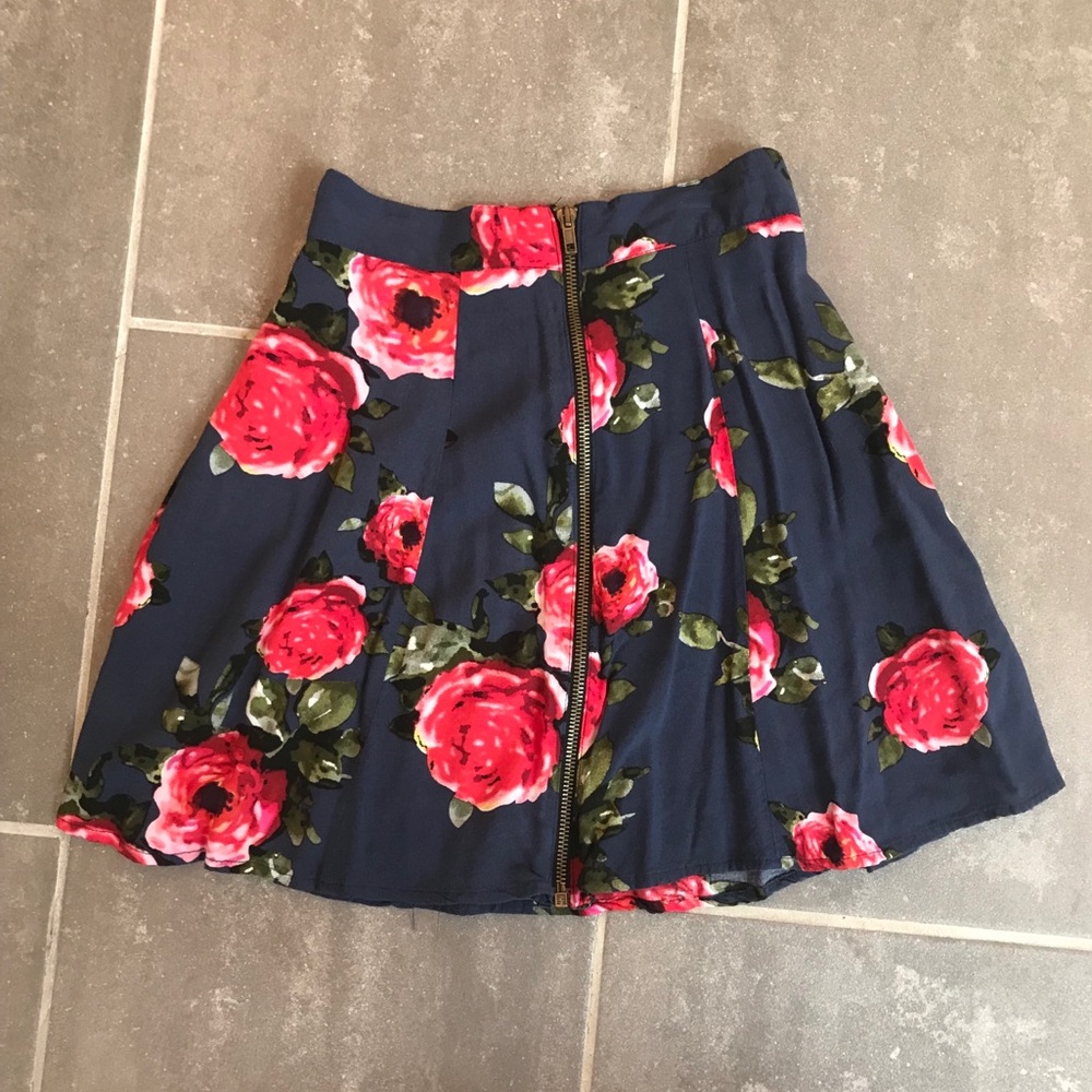 Navy Floral High Waisted Mini Skirt